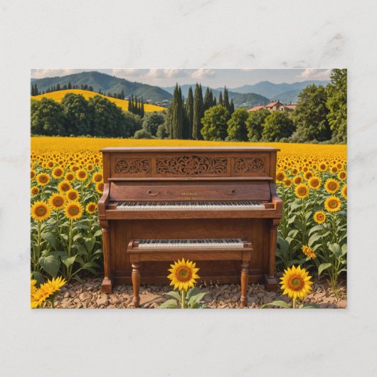Piano in den Sonnenblumen Postkarte (Vorderseite)
