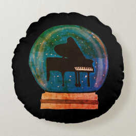 Piano in einem Schneeglobe Rundes Kissen