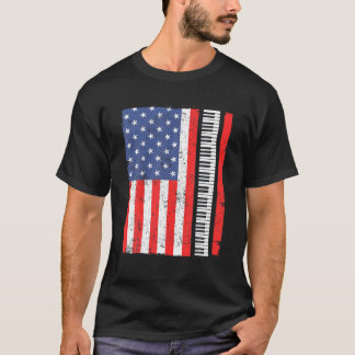Piano Instrument Pianist Keyboard American Flag 4T T-Shirt