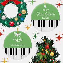 Piano Key Bester Klavierlehrer Weihnachten Grün Keramik Ornament