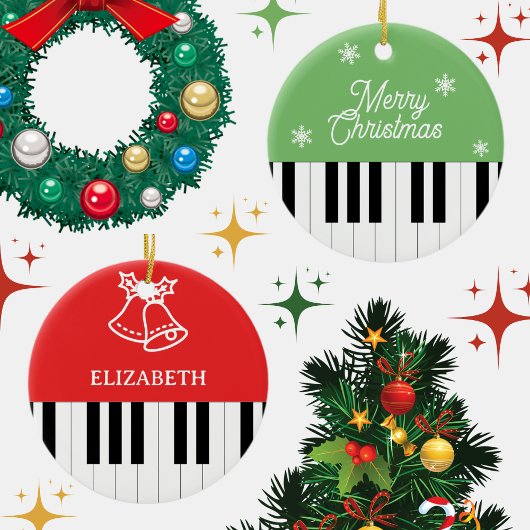 Piano Key Jingle Bell Frohe Weihnachts Rot Grün Keramik Ornament