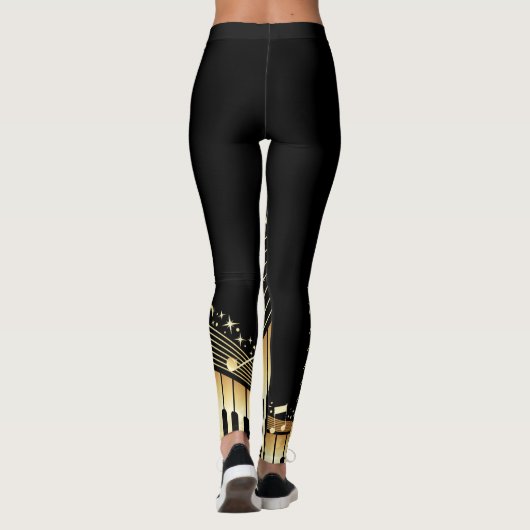 Piano Key Musical Notes Gold Music Leggings (Rückseite)