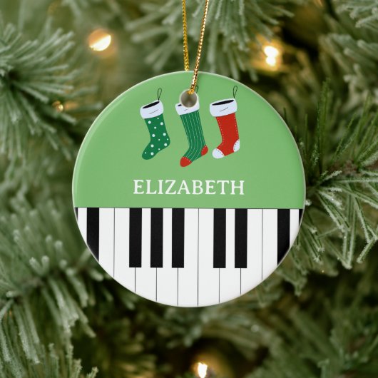 Piano Key Weihnachtssocken Grün Keramik Ornament (Baum)