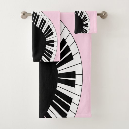Piano Keyboard Black and White Music Design Pink Badhandtuch Set (Insitu)