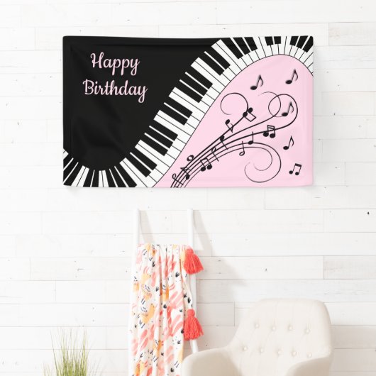 Piano Keyboard Black and White Music Design Pink Banner (Insitu)