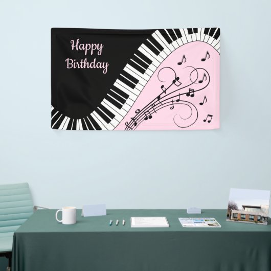 Piano Keyboard Black and White Music Design Pink Banner (Messeveranstaltung)