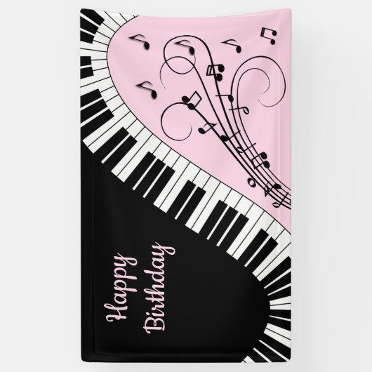 Piano Keyboard Black and White Music Design Pink Banner (Vertikal)