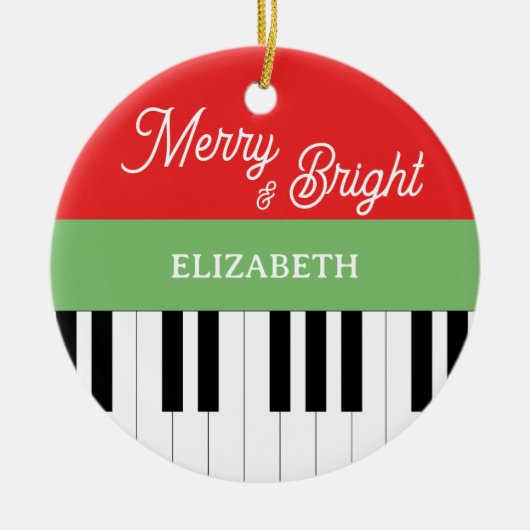 Piano Keyboard Merry & Bright Pianist Weihnachten Keramik Ornament (Vorne)