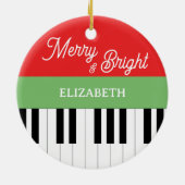 Piano Keyboard Merry & Bright Pianist Weihnachten Keramik Ornament (Hinten)