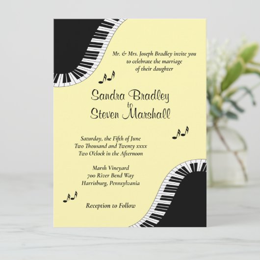 Piano Keyboard Music UAWG mit Menu Yellow Einladung (Stehend Vorderseite)