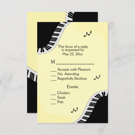 Piano Keyboard Music UAWG mit Menu Yellow RSVP Karte (Vorne/Hinten)
