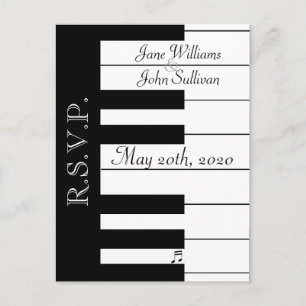 Piano Keyboard Music Wedding RSVP Postcard Einladungspostkarte