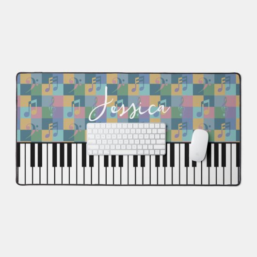 Piano Keyboard Musical Symbols Muster Monogramm Schreibtischunterlage (Tastatur & Maus)