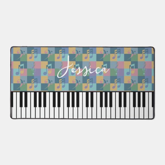 Piano Keyboard Musical Symbols Muster Monogramm Schreibtischunterlage (Vorderseite)