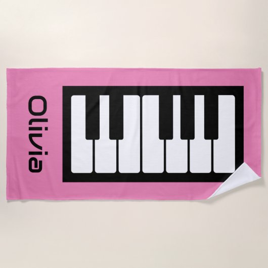 Piano Keyboard Personalisiert Musician's rosa Strandtuch (Vorderseite)