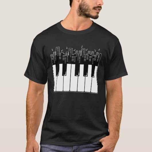 Piano Keyboard Skyline Pianist Music Lover T-Shirt (Vorderseite)
