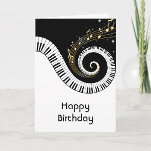 Piano Keys and Gold Music Notes Birthday Karte