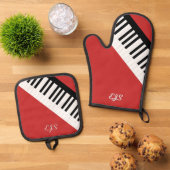 Piano Keys Cherry Red Music Keyboard Mit Monogramm Ofenhandschuh & Topflappen-Set (Oben Unten)