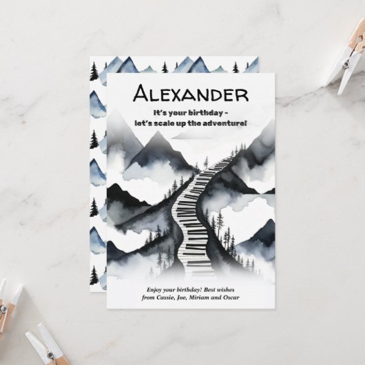 Piano Keys Music Mountains Keyboard Climb Geburtst Karte (Vorderseite/Rückseite Beispiel)