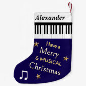 Piano Keys Navy Blue Music Lover Personalisiert Kleiner Weihnachtsstrumpf (Rückseite)
