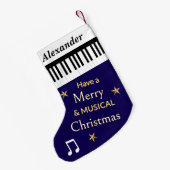 Piano Keys Navy Blue Music Lover Personalisiert Kleiner Weihnachtsstrumpf (Rückseite (Hängend))