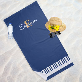 Piano Keys Navy Blue White Monogram Music Keyboard Strandtuch