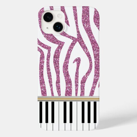 Piano Keys Pink Glitzer Zebra Print Case-Mate iPhone Hülle (Rückseite)