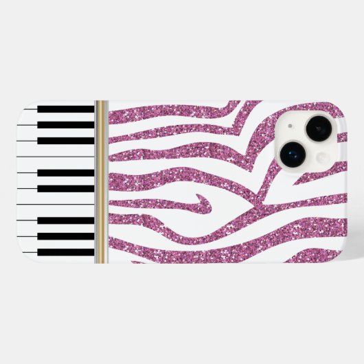 Piano Keys Pink Glitzer Zebra Print Case-Mate iPhone Hülle (Rückseite (Horizontal))