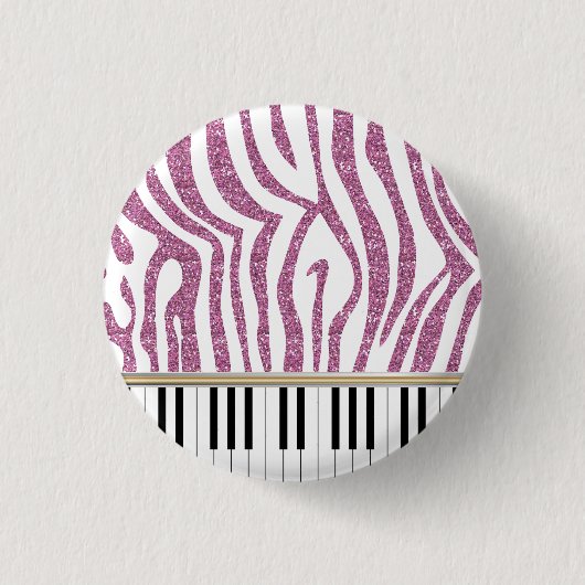 Piano Keys Rosa Glitzer Zebra Print Button (Vorderseite)