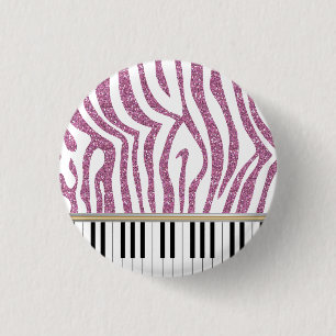 Piano Keys Rosa Glitzer Zebra Print Button