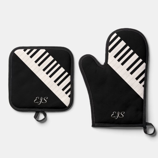 Piano Keys Schwarz-weiß Music Keyboard Mit Monogra Ofenhandschuh & Topflappen-Set (Vorderseite)