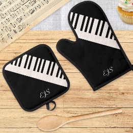 Piano Keys Schwarz-weiß Music Keyboard Mit Monogra Ofenhandschuh & Topflappen-Set