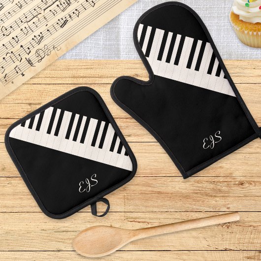 Piano Keys Schwarz-weiß Music Keyboard Mit Monogra Ofenhandschuh & Topflappen-Set