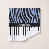 Piano Keys Sky Blau und schwarz Zebra Print Badhandtuch Set (Waschlappen)