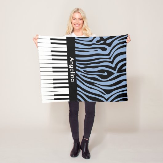 Piano Keys Sky Blau und schwarz Zebra Print Fleecedecke (Beispiel)