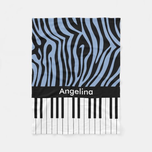 Piano Keys Sky Blau und schwarz Zebra Print Fleecedecke (Vorderseite)