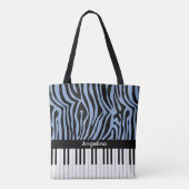 Piano Keys Sky Blau und schwarz Zebra Print Tasche (Rückseite)
