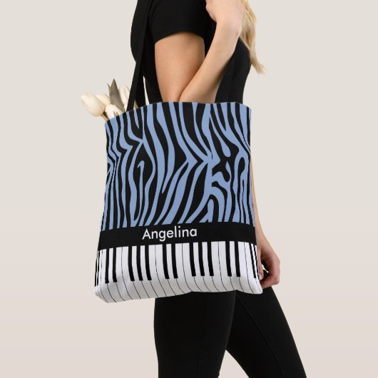 Piano Keys Sky Blau und schwarz Zebra Print Tasche (Von Nahem)