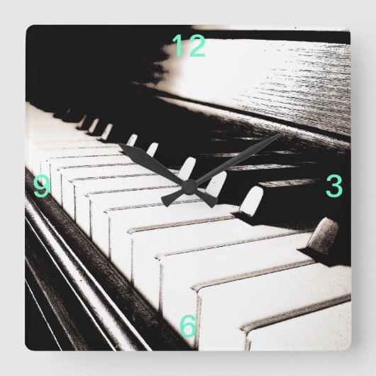 Piano Keys Square Wall Clock Quadratische Wanduhr (Vorderseite)