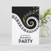 Piano Keys und Gold Musiknote Party Einladung (Stehend Vorderseite)