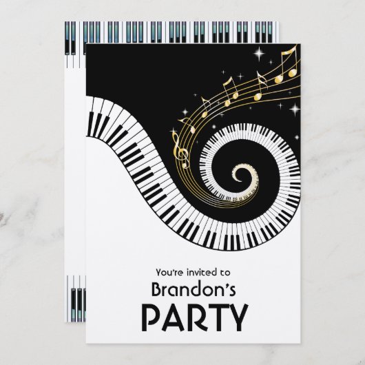 Piano Keys und Gold Musiknote Party Einladung (Vorne/Hinten)