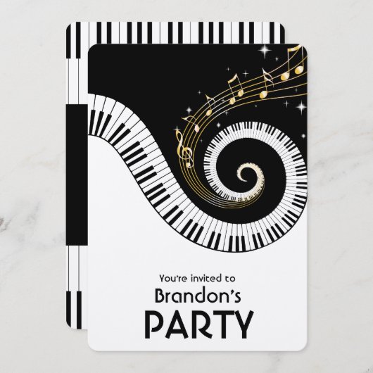 Piano Keys und Gold Musiknote Party Einladung (Vorne/Hinten)