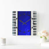 Piano Keys with Blue Effect Musical Notes Quadratische Wanduhr (Zuhause)