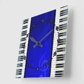Piano Keys with Blue Effect Musical Notes Quadratische Wanduhr (Winkel)