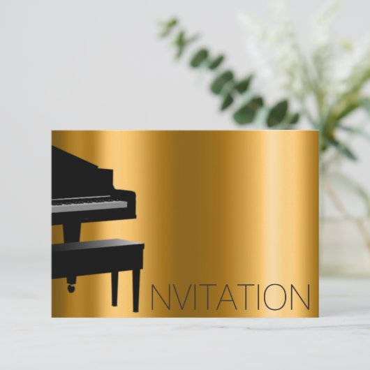 Piano Konzert Formal Minimalismus Vip Black Gold Einladung (Stehend Vorderseite)
