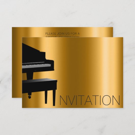 Piano Konzert Formal Minimalismus Vip Black Gold Einladung (Vorne/Hinten)