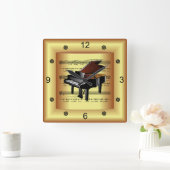~ Piano ~ Kurveste Noten ~ Gold Background ~ Quadratische Wanduhr (Zuhause)