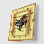 ~ Piano ~ Kurveste Noten ~ Gold Background ~ Quadratische Wanduhr (Winkel)