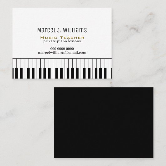 Piano Lessons Music Teacher black/white Visitenkarte (Vorne/Hinten)