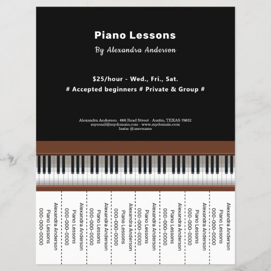 Piano Lessons Tear Off Strips Flyer (Vorne)